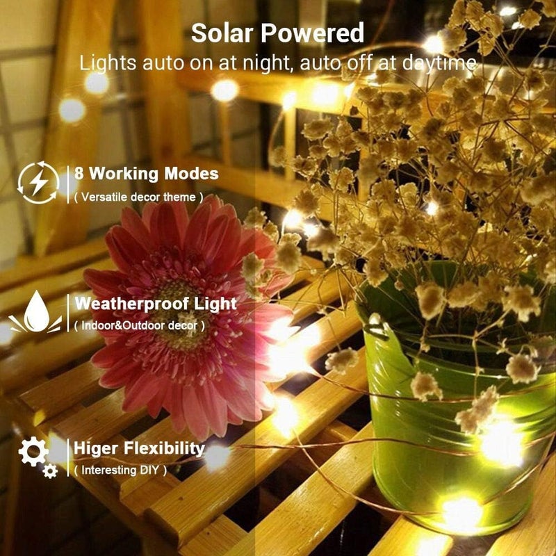 BRIZLER 2 Pack Solar String Lights, Total 132FT 400 LED Outdoor Solar Fairy Lights, 8 Modes Solar Twinkle Lights, Waterproof Mini LED Solar String Lights for Christmas Garden Party Decor, Warm White - Image 2
